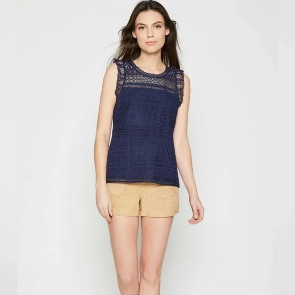 NWOT Joie Women's Lupe Lace Ruffle Sleeveless Blue Cotton Top - Picture 3 of 7